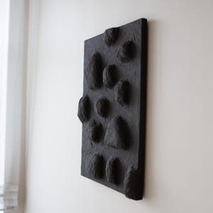 Wabi Sabi Wall Art, Plaster Wall Sculpture, Japandi Artwork, Contemporary Wall Hanging, Black Neutral Relief, Textured Dark Wall Sculpture