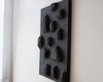Wabi Sabi Wall Art, Plaster Wall Sculpture, Japandi Artwork, Contemporary Wall Hanging, Black Neutral Relief, Textured Dark Wall Sculpture