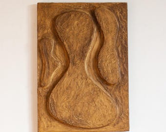 Wabi Sabi Wall Art. Modern abstract relief for contemporary interior. Textured 3d wall sculpture made of plaster. Organic japandi home decor