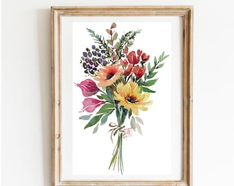 Wildflower Bouquet/ Floral Art/ Digital Print/ Wall Art/DIY Printable