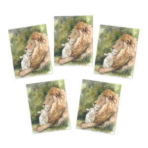 Lion and Lamb Notecards, Peaceable Kingdom, Religious Cards Amy Woods Watercolor (5-Pack)