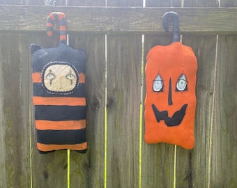 Primitive Halloween Mille Cat or Mildred Pumpkin Door Hangers ready to ship