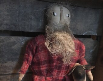 Primitive Christmas Santa with sheep
