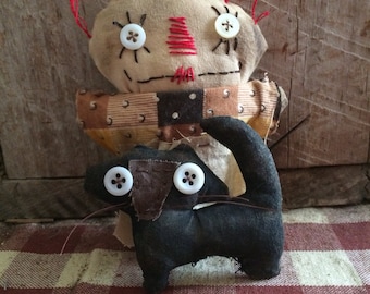 Primitive doll,  Pocket Annie & Her Cat Midnight