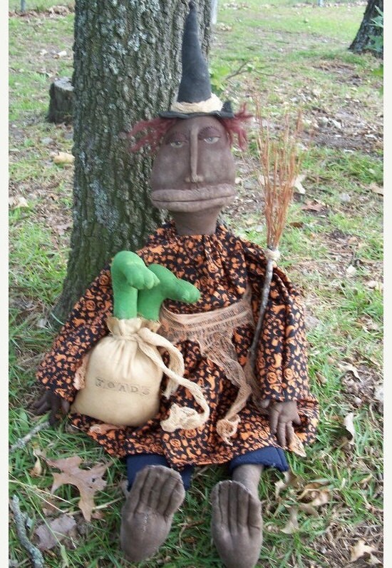 Primitive Halloween Witch Tillie and Toads Etsy