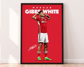 Affiche Gibbs-White, affiche imprimable Morgan Gibbs-White 4K, affiche de football en forêt, impression de football, cadeau sport, téléchargement numérique.