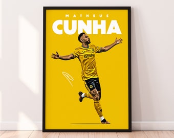 Cunha Poster, Matheus Cunha 4K afdrukbare poster, wolven voetbalposter, voetbalprint, tienerkamer sportcadeau, digitale download.