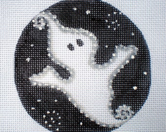 Needlepoint Canvas Handpainted 4" Midnight Ghost on 18ct.