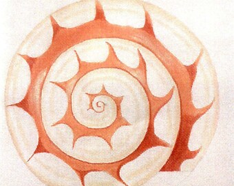 Needlepoint Canvas Handpainted Spiral Shell 10.5" X 10.5"  14ct.