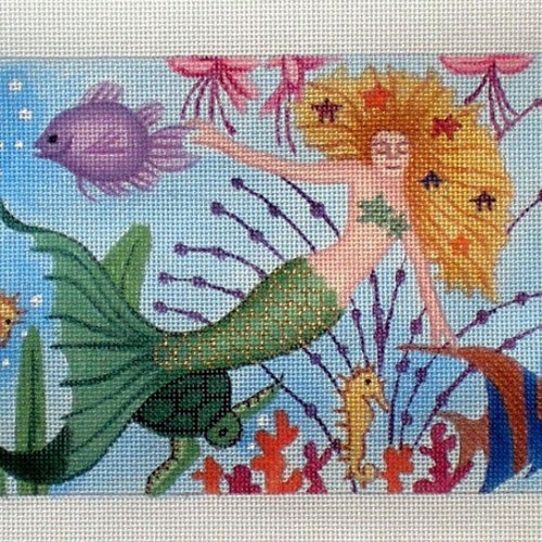 Needlepoint Canvas Handpainted Mermaid in the Sea on 18ct. Etsy