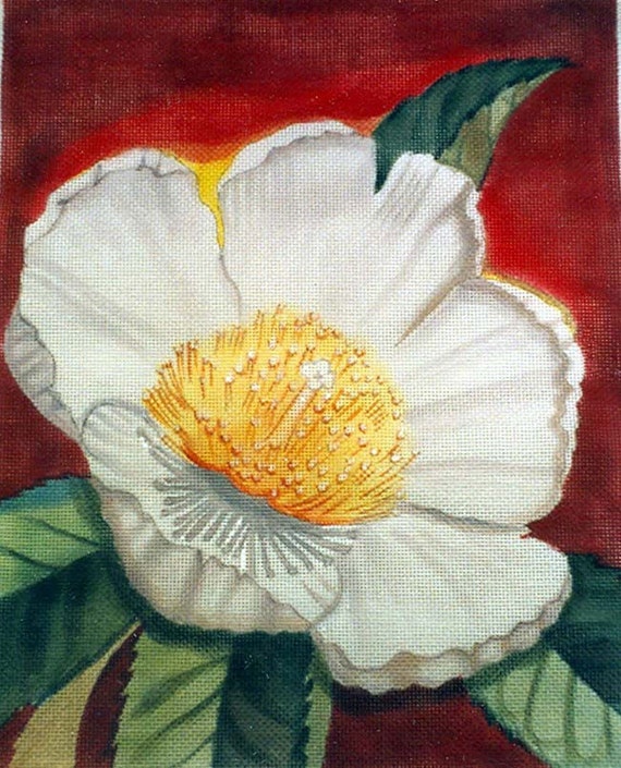 Needlepoint Canvas Handpainted Open Magnolia on 14ct. - Etsy