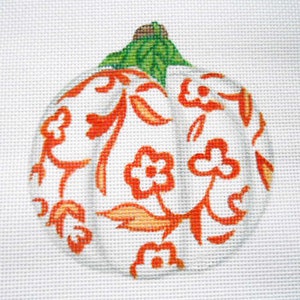 Handpainted Needlepoint Canvas 5" White Floral Pumpkin, 14ct.