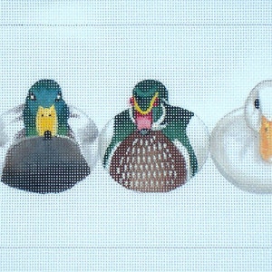 May include: Five different types of ducks are depicted in a row. The ducks are all facing forward and have their heads tilted slightly upwards. The ducks are all different colors, including brown, green, white, and black. The ducks are all surrounded by a white background.