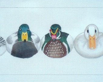 Needlepoint Canvas Handpainted Duck Gathering on 14ct. canvas