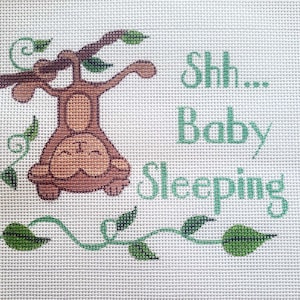 Needlepoint Canvas Hand painted &quot;Shh... Baby Sleeping&quot; on 14ct.