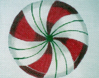 Needlepoint Canvas Handpainted Red Peppermint Candy 18 or 14ct.