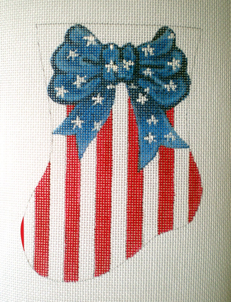 Needlepoint Canvas Handpainted 6 Stars and Stripes Flag Mini Stkg on