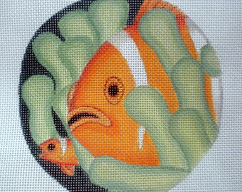 Needlepoint Canvas Handpainted 5" Clownfish on 18ct.