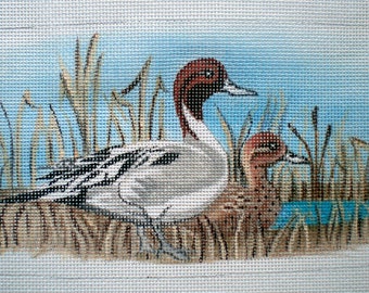 Needlepoint Canvas Handpainted Ducks in Marsh, 14ct.