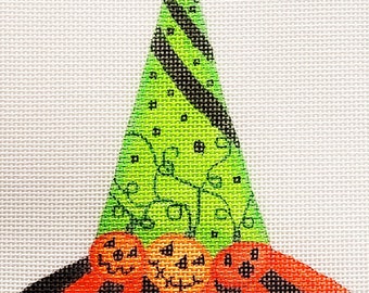 Needlepoint Canvas Handpainted 5" X 4" The Three Lil' Pumpkins Hat on 18ct.