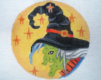 Needlepoint Canvas Handpainted 4" Wicked Witch on 18ct.