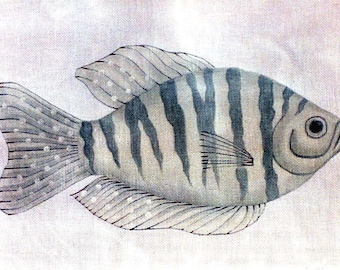 Needlepoint Canvas Hand painted Striped Blue Fish Needlepoint canvas, 18" X 10"  on 14ct.