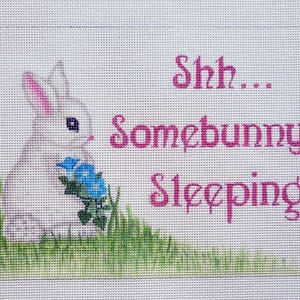 Needlepoint Canvas Handpainted &quot;Shh... Somebunny Sleeping&quot; on 18ct.