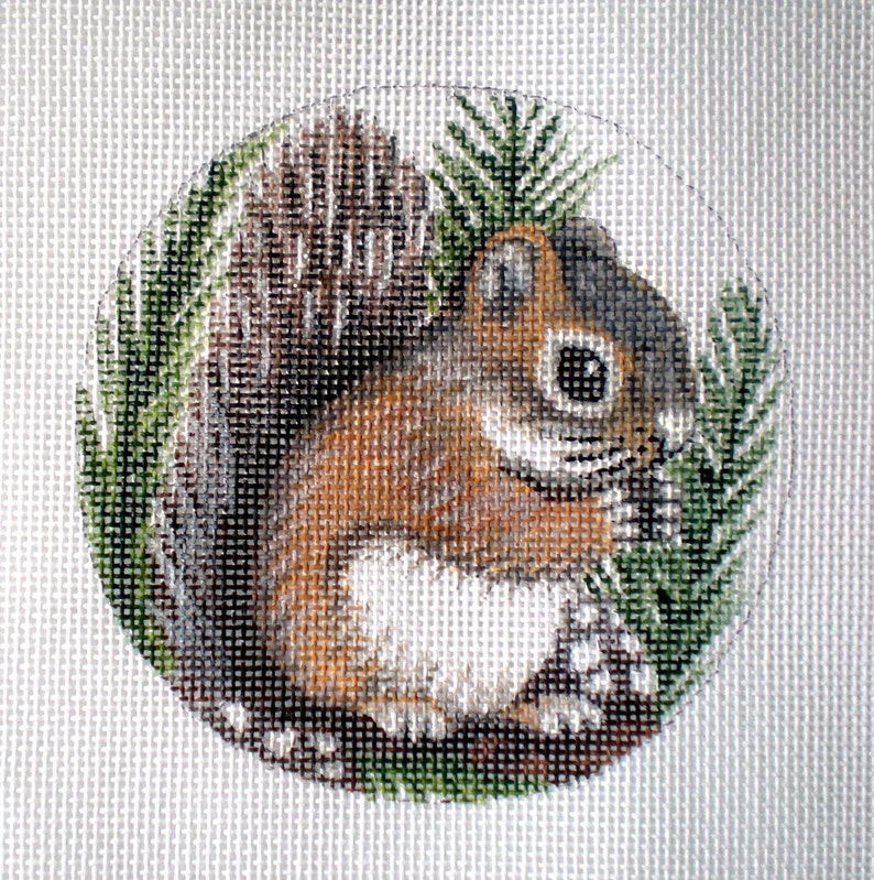 Needlepoint Canvas Handpainted 4 Baby Squirrel on 18ct. image 1