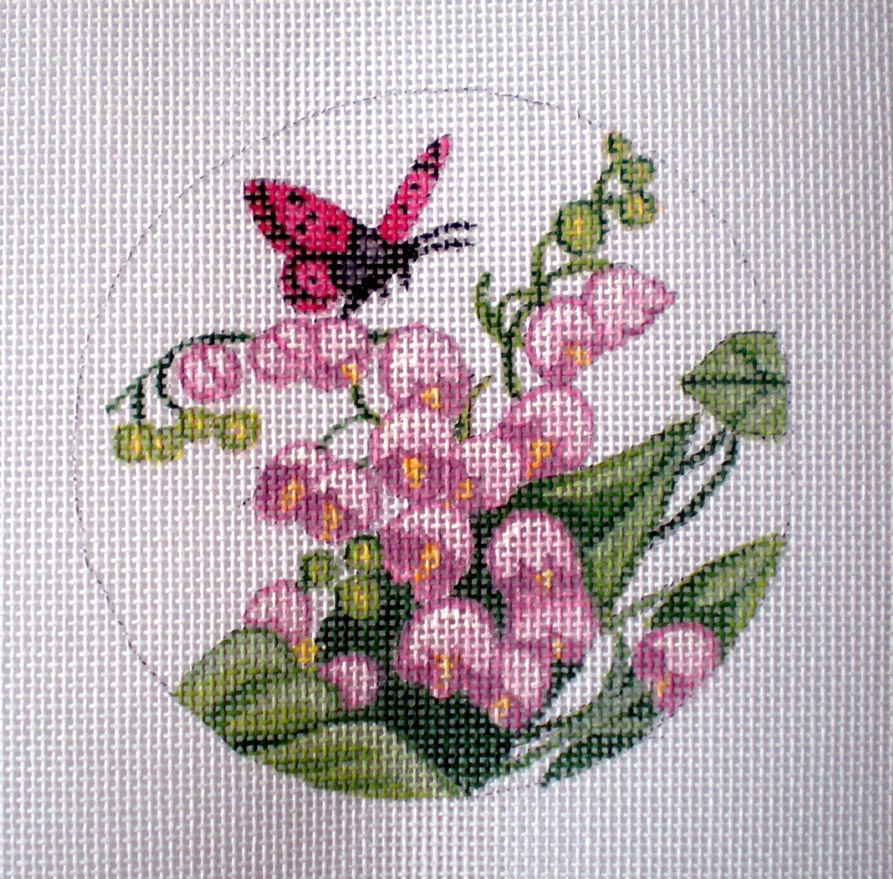 Needlepoint Canvas Handpainted 4 Pink Lily of the Valley on 18ct. Etsy