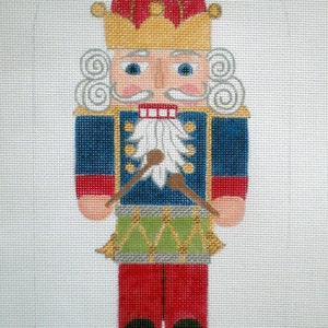 Needlepoint Canvas hand painted 10&quot; Stand -up Nutcracker with Drum on 18ct.