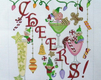 Needlepoint Canvas Handpainted Holiday Cocktail Cheers! 18ct