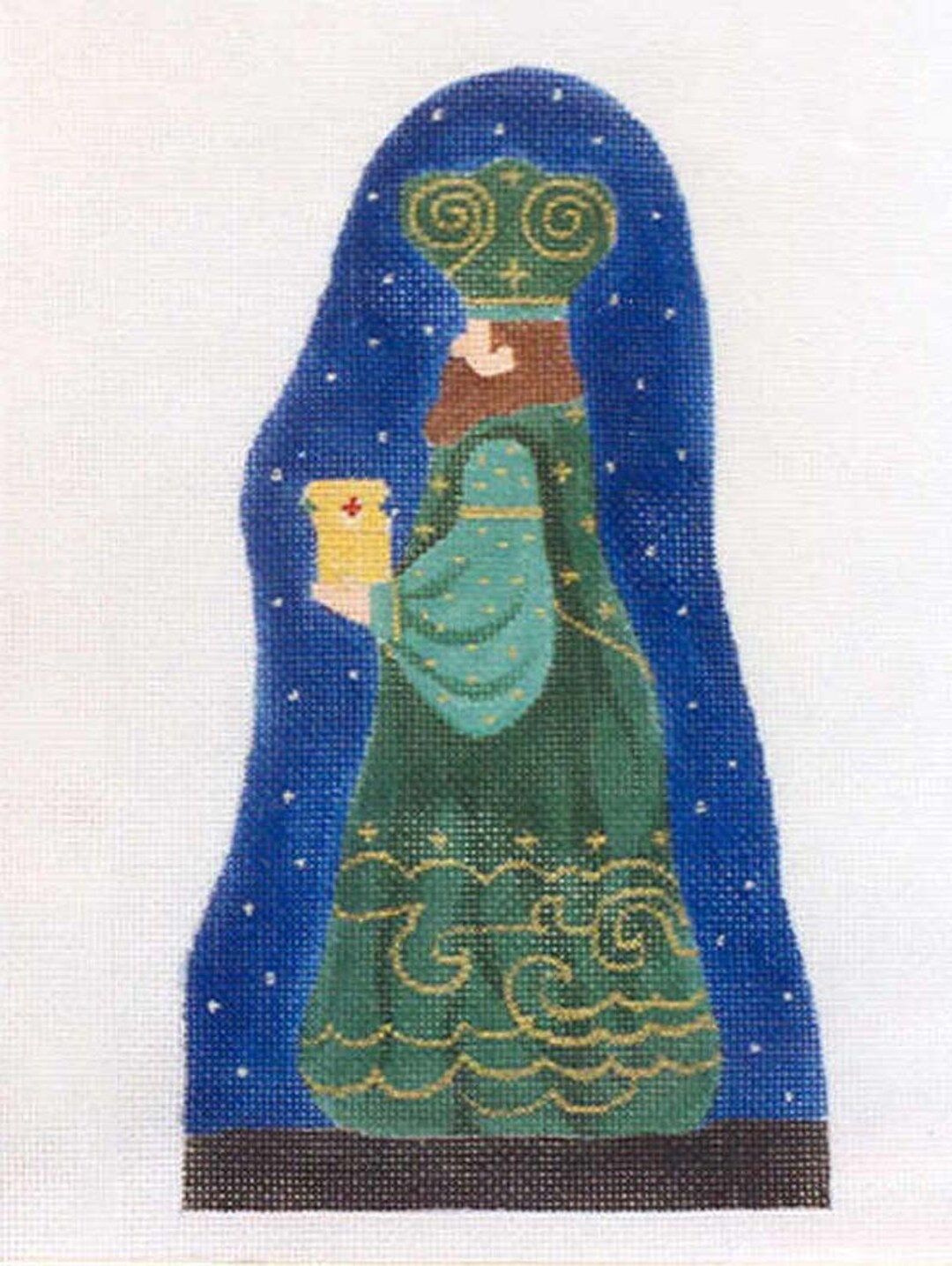 Needlepoint Canvas Handpainted Green Robed Wise Man Nativity on 18ct ...