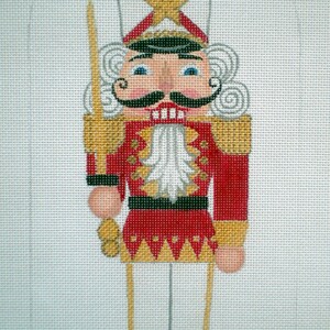 Needlepoint Canvas Hand painted 10&quot; Stand-up Red & White Nutcracker on 18ct.