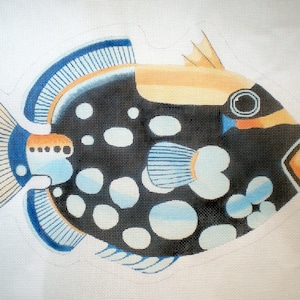 Needlepoint Canvas Handpainted Clown Trigger Fish on 14ct.