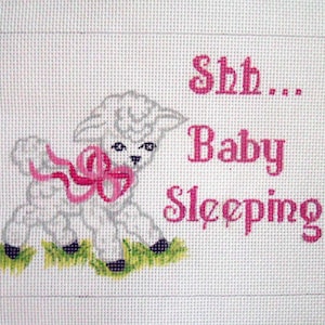 Needlepoint Canvas Hand painted &quot;Shh... Baby Sleeping&quot; on 14ct.