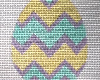 Needlepoint Canvas Handpainted 4" X 3" Yellow,Purple and Agua Egg on 14ct.