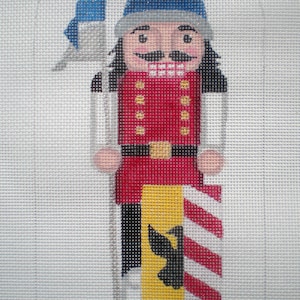 Needlepoint Canvas Handpainted 10&quot; Stand -up Blue Helmut and Shield Nutcracker 18ct.