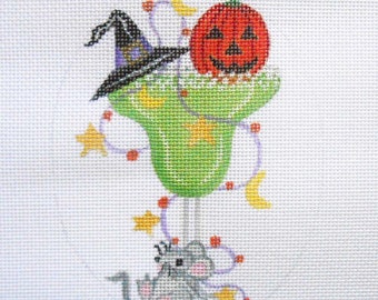 Needlepoint Canvas Handpainted 5" X 4" Witch Hat Margarita on 18ct.