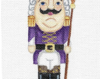 Needlepoint canvas hand painted 6" Royal Purple Nutcracker on 18ct.