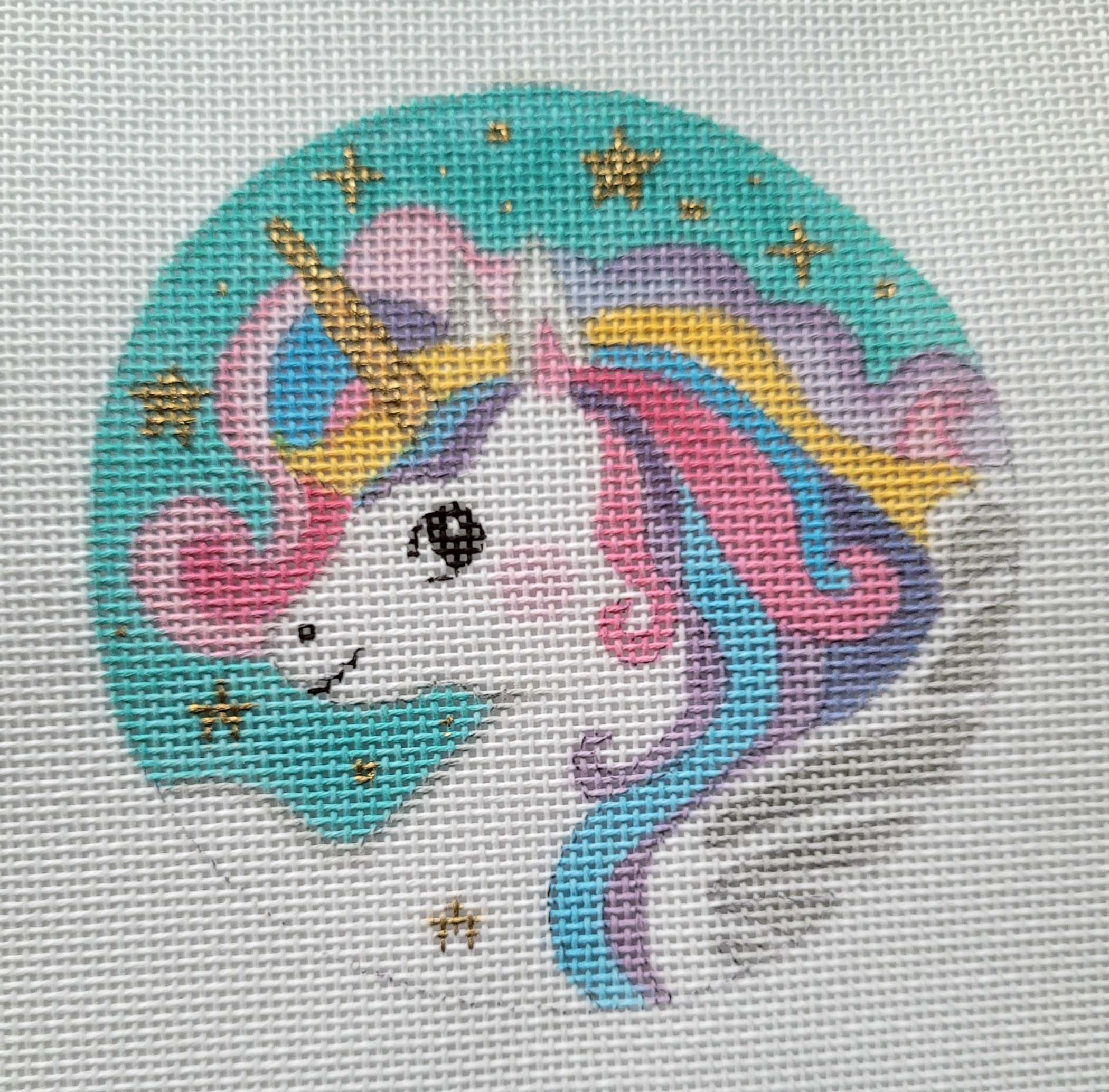 An easy beginner needlepoint kit designed for Kids of all ages. This canvas  depicts a unicorn that is stitch-painted onto 7 mesh needlepoint canvas and  comes with acrylic threads. – Needlepoint For