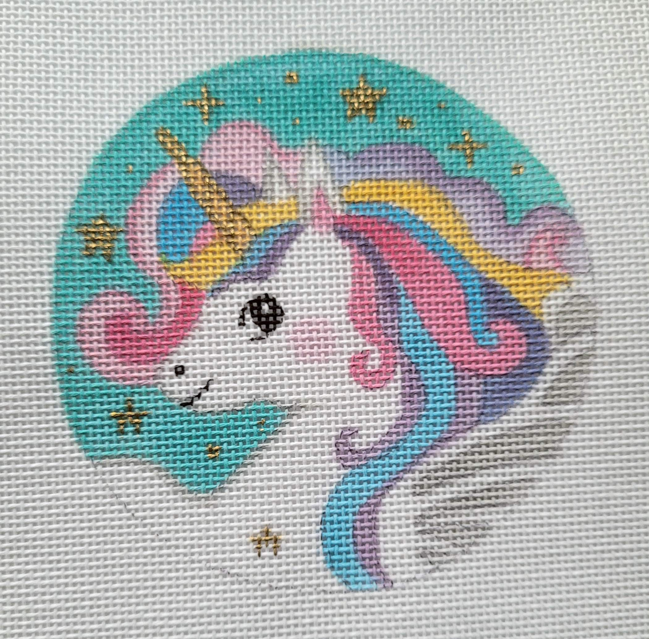 An easy beginner needlepoint kit designed for Kids of all ages. This canvas  depicts a unicorn that is stitch-painted onto 7 mesh needlepoint canvas and  comes with acrylic threads. – Needlepoint For