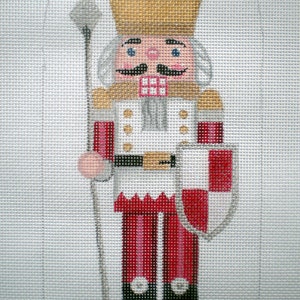 Handpainted Needlepoint Canvas 10&quot; Stand -up Gold Crown Nutcracker on 18ct.