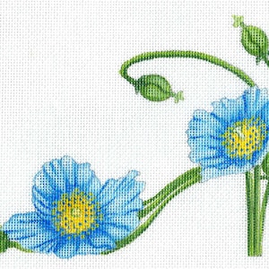 Needlepoint Canvas Handpainted  Blue Poppy Slipper, 18ct. No Threads included