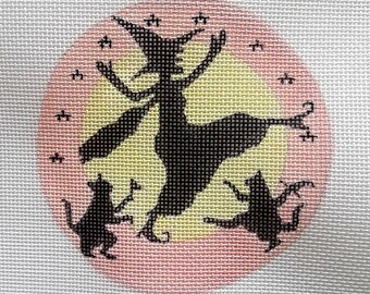 Handpainted Needlepoint Canvas 4" Black Cat Boogie on 18ct.