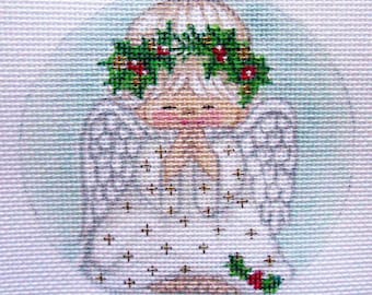Needlepoint Canvas Handpainted 4" Baby Christmas Angel on 18ct.