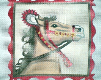 Needlepoint Canvas Hand painted 5" Bay Renaissance Horse 18ct.