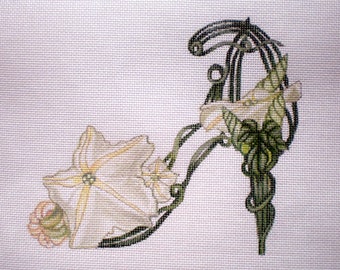 Needlepoint Canvas Handpainted  Moonflower Slipper, 18ct.