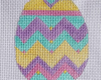 Needlepoint Canvas Handpainted 4" X 3" Yellow,Purple, Pink and Agua Egg on 14ct.