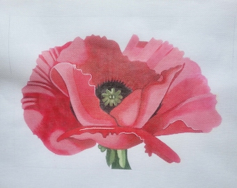 Needlepoint Canvas Hand painted Red Poppy 17" X 12" on 14ct.