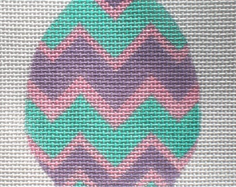 Needlepoint Canvas Handpainted 4" X 3" Purple, Pink and Agua Egg on 14ct.